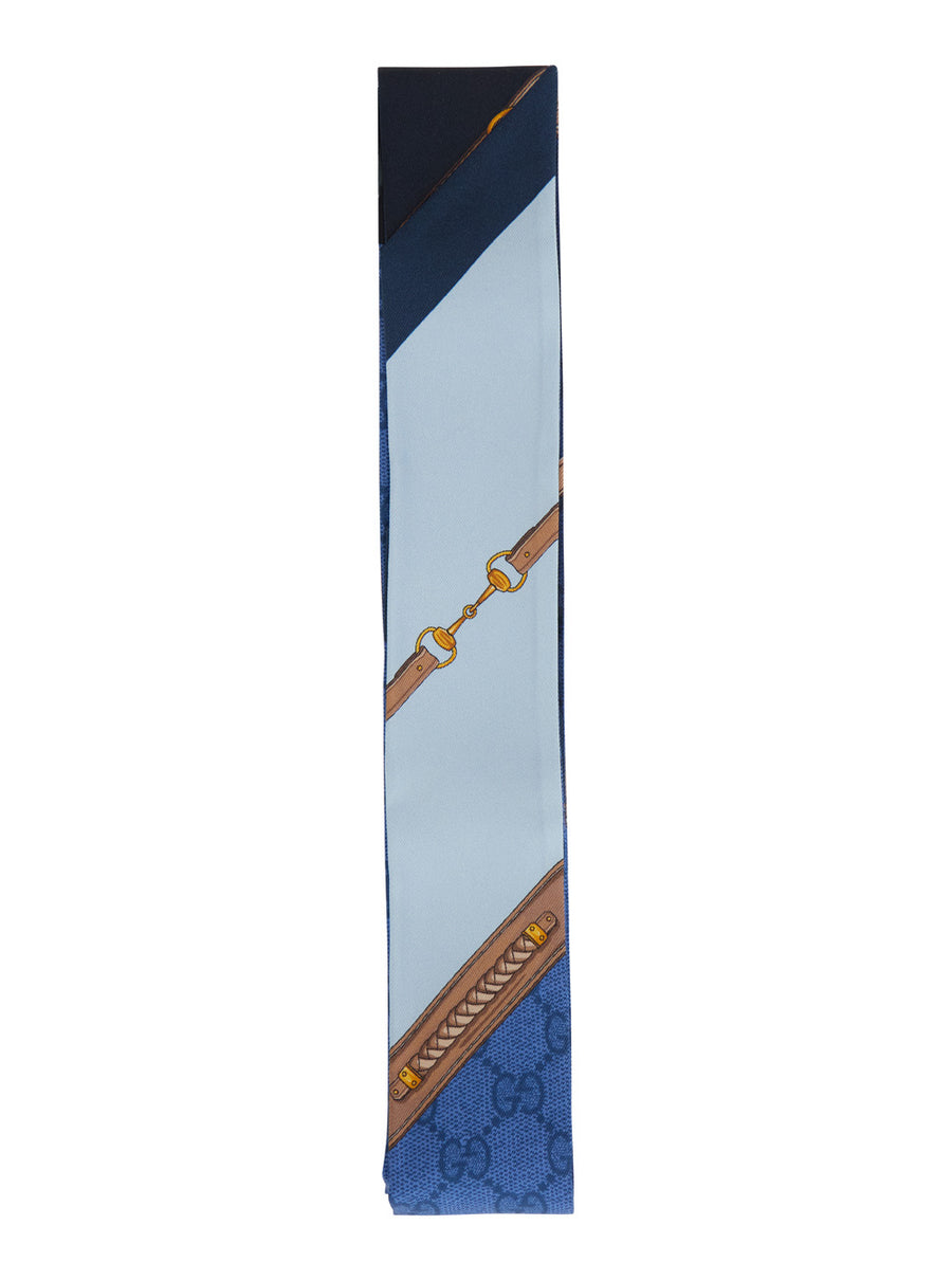 Silk Scarf With All-Over Gg Print Blue