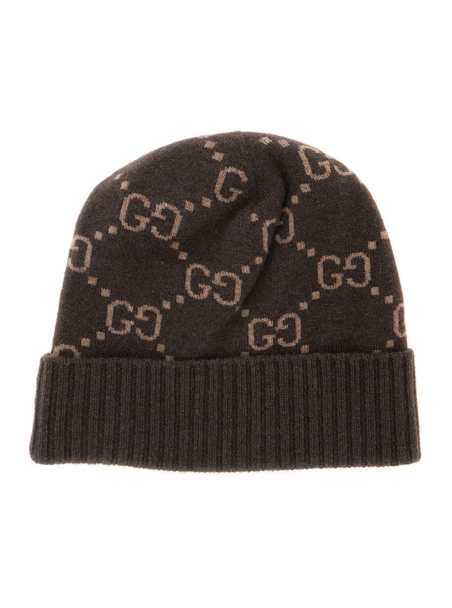 Hat Gg Jacquard Brown Cashmere