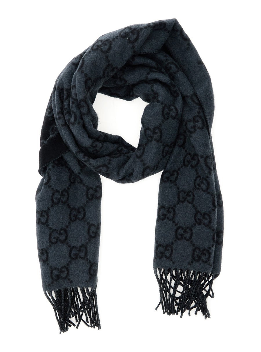 Scarf Gg Jacquard Grey Cashmere