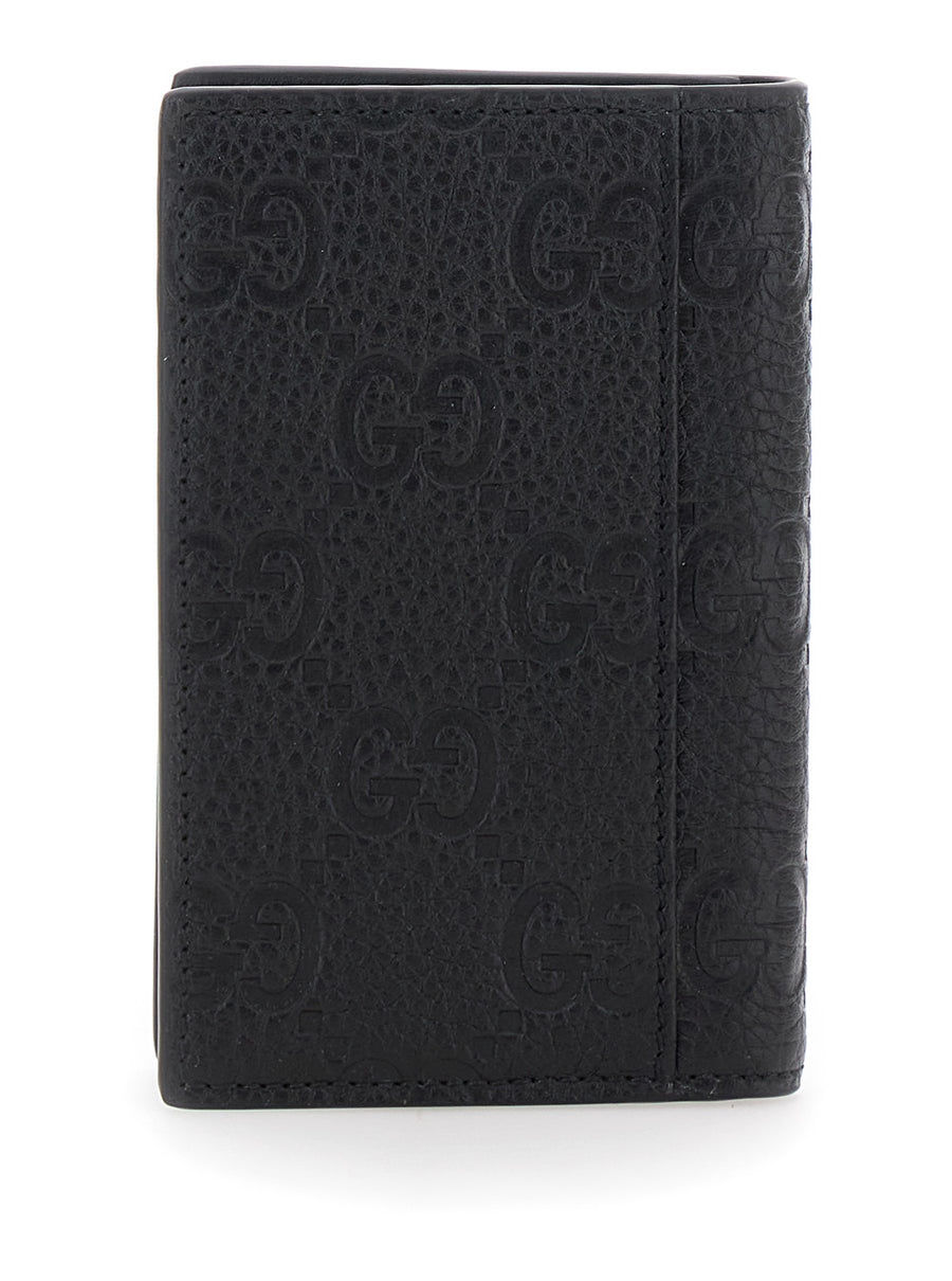 Bi-Fold Wallet Gg Hammered Leather Black Calf
