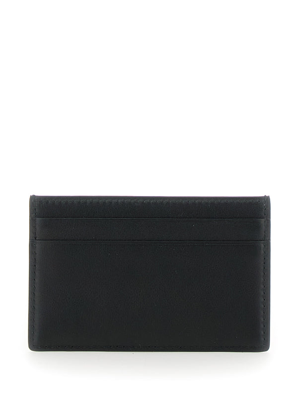 Card Holder Gg Plate Black Leather Calf Accessory