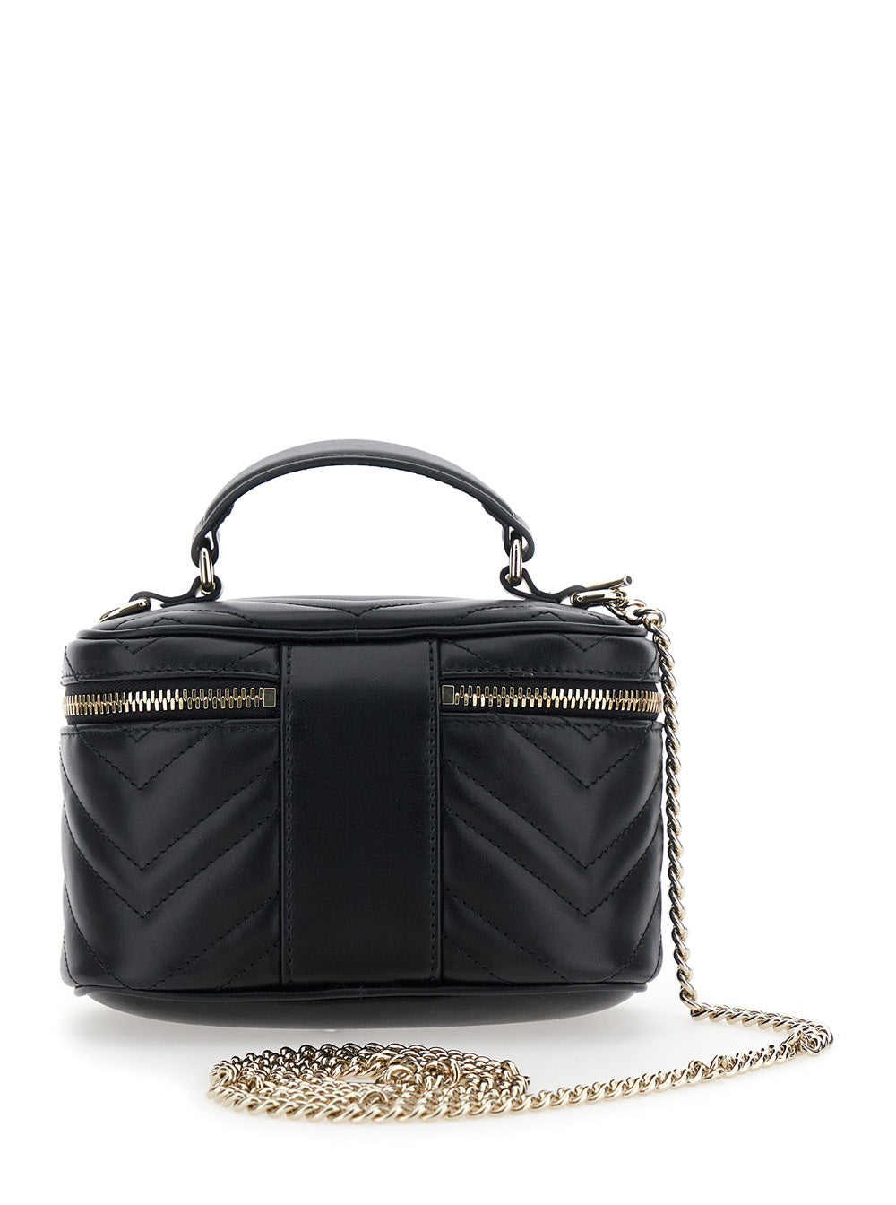 Handbag Gucci With Chain Strap And Gg Plaque On Front Black Leather For Women Calf Hand Bags