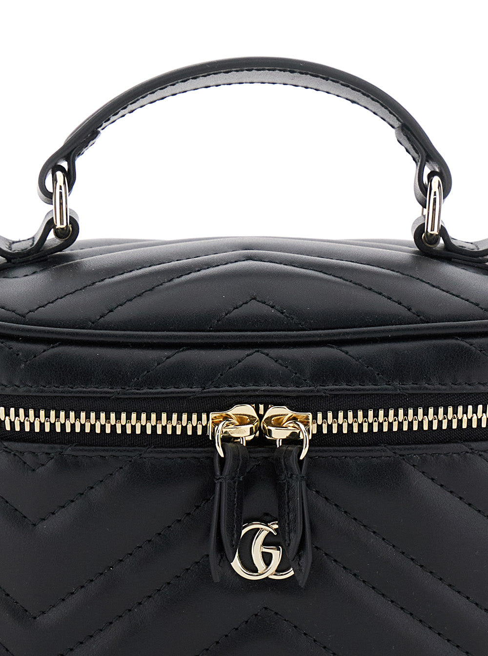 Handbag Gucci With Chain Strap And Gg Plaque On Front Black Leather For Women Calf Hand Bags