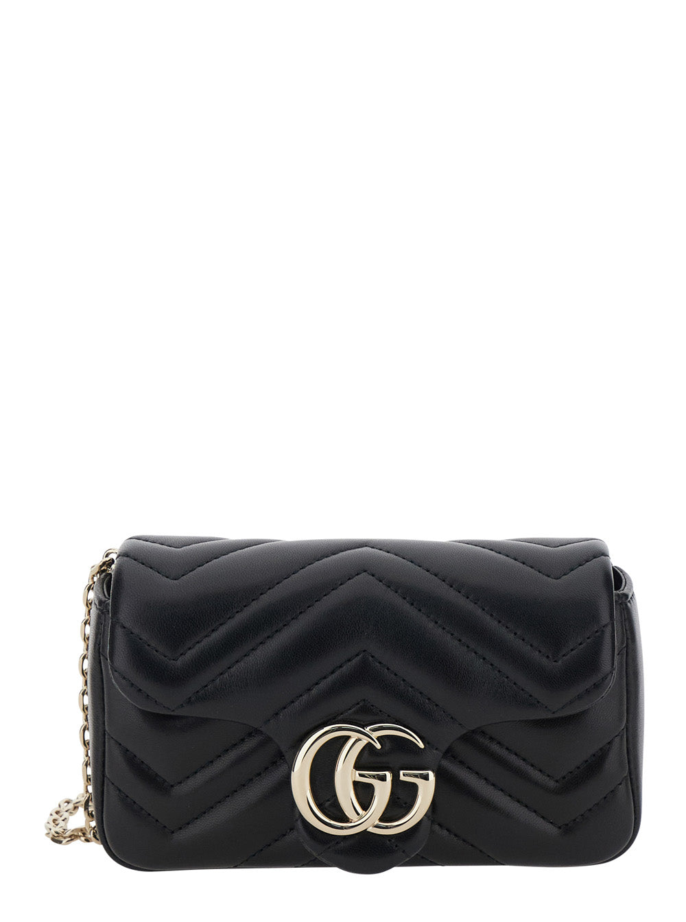 Mini Ophidia Bag With Chain Strap And Gg Plaque On Front Black Leather For Women Lamb