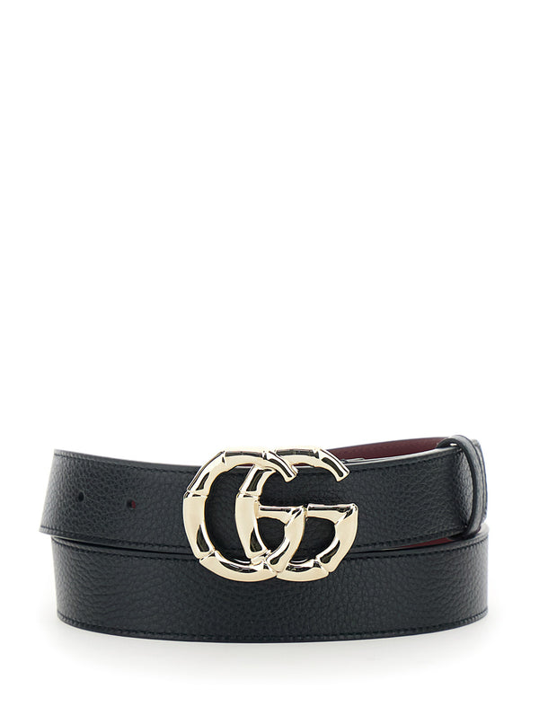 Leather Belt With Gg Buckle, Black Calf