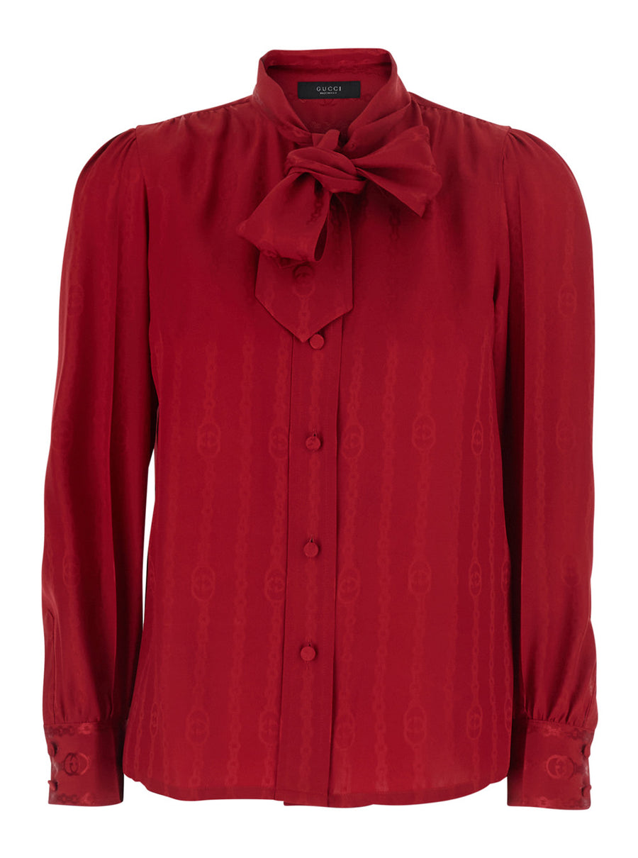 Silk Shirt With Bow, Red Blouses