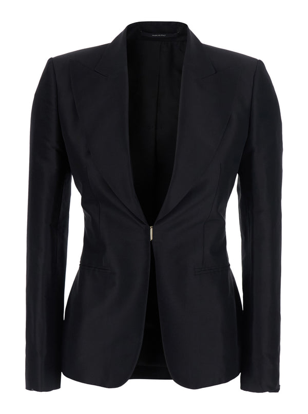 Single-Breasted Jacket Black Silk Blazers