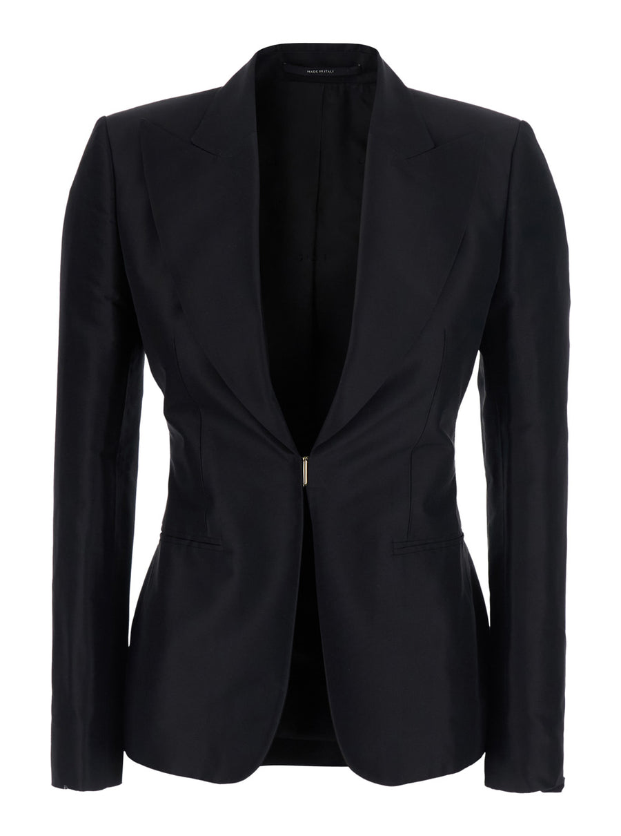 Single-Breasted Jacket Black Silk Blazers