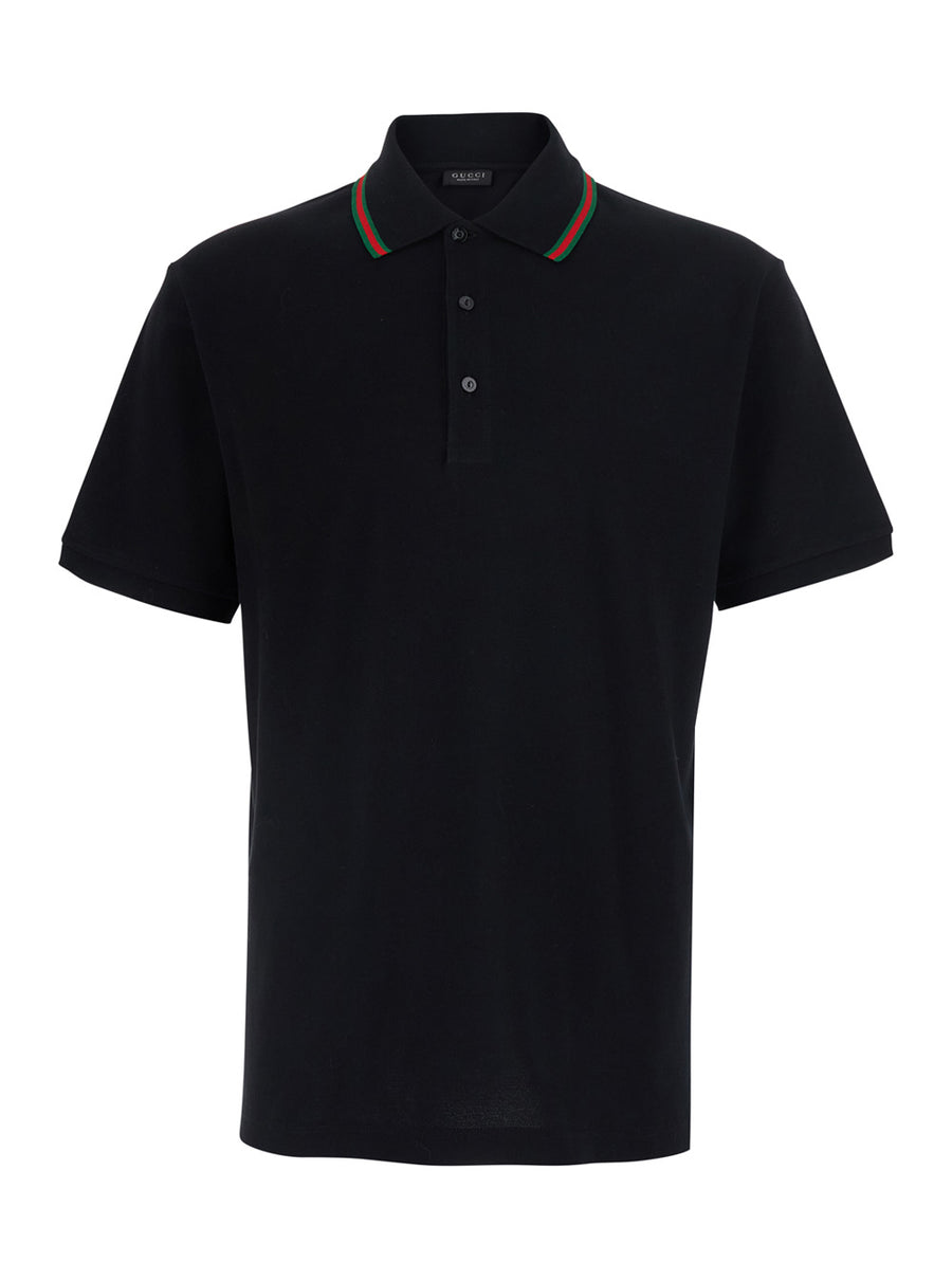Polo Shirt Web Collar Black Cotton T-shirts