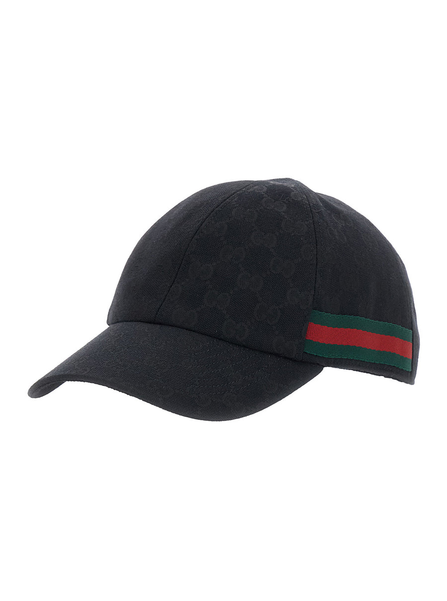 Baseball Cap With Web Detail Black Gg Canvas Hat