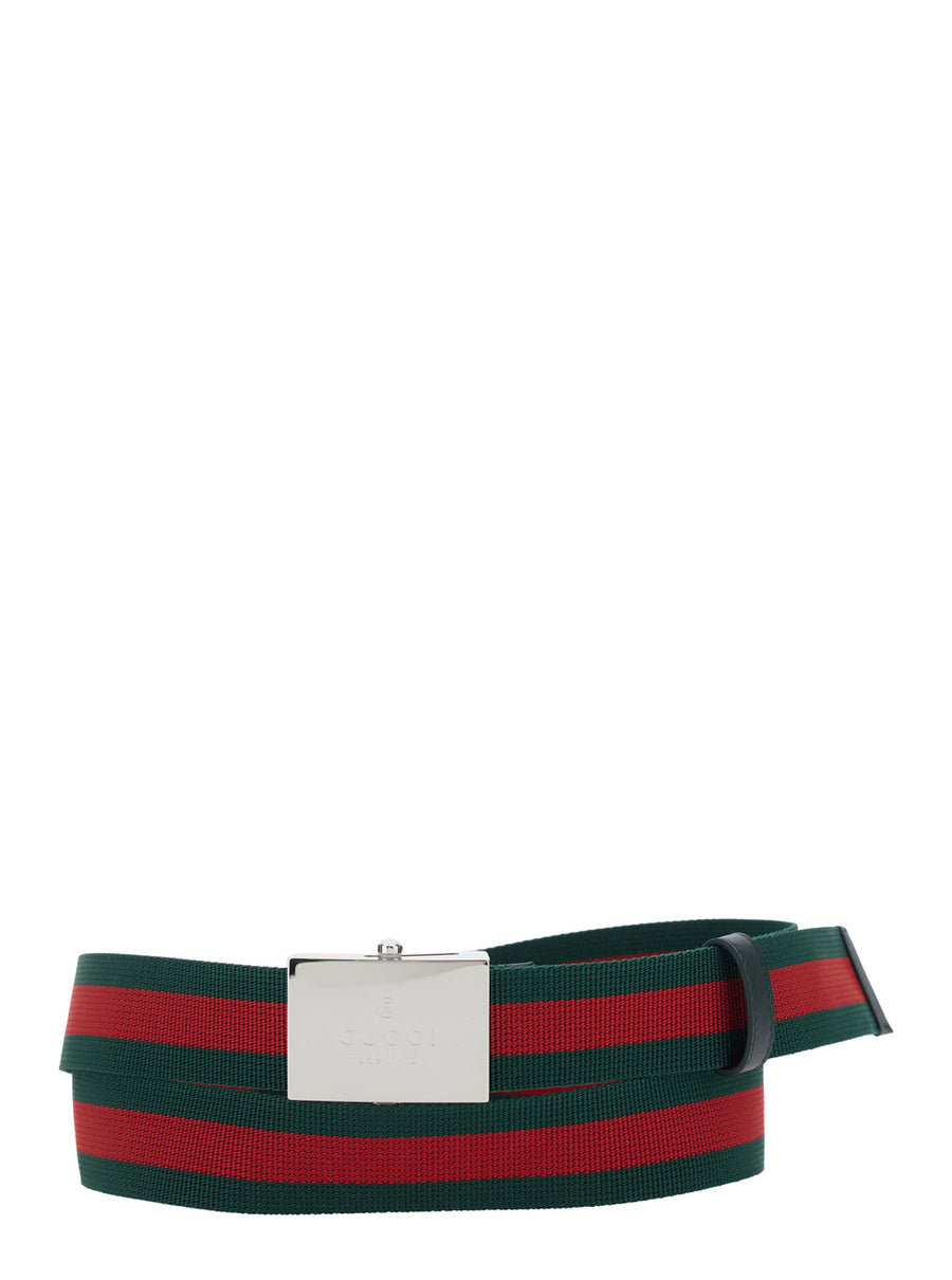 Belt With Web Motif Green Canvas