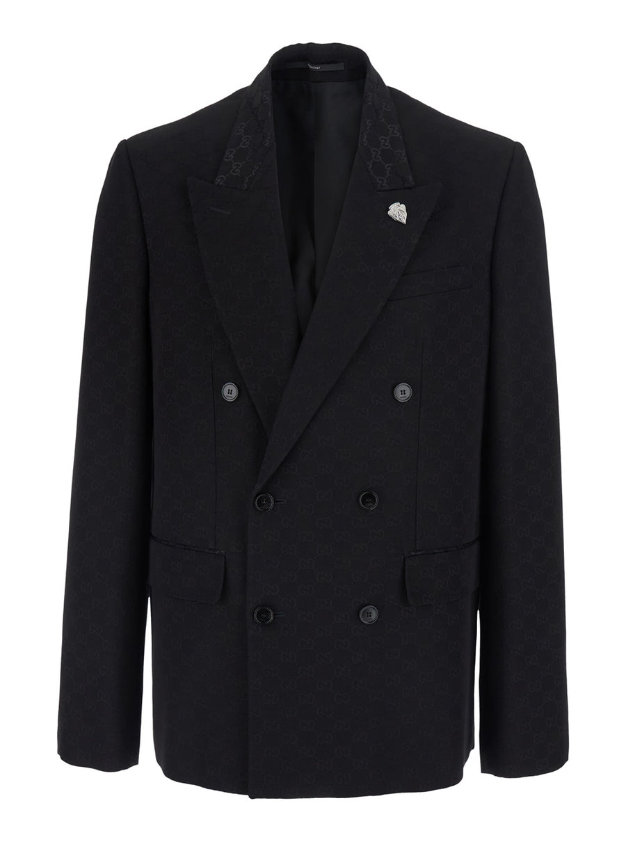 Double-Breasted Jacket Black Cotton Blend Blazers