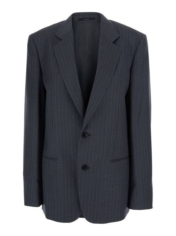 Jacket Single-Breasted Pinstripe Grey Wool Blazers