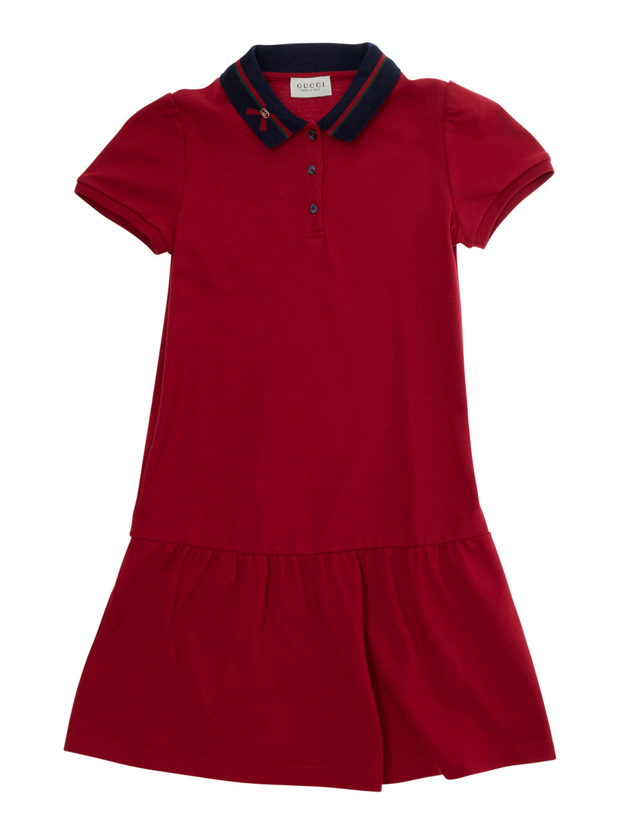 Cotton Dress With Web Detail And Flared Skirt Red
