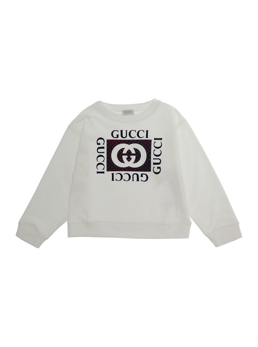 Sweatshirt With Logo Print White Cotton Hoods & Sweatshirts