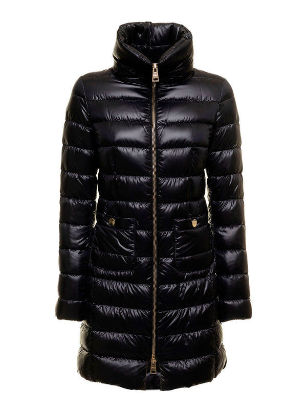 Long Down Jacket Black Polyamide Puffer