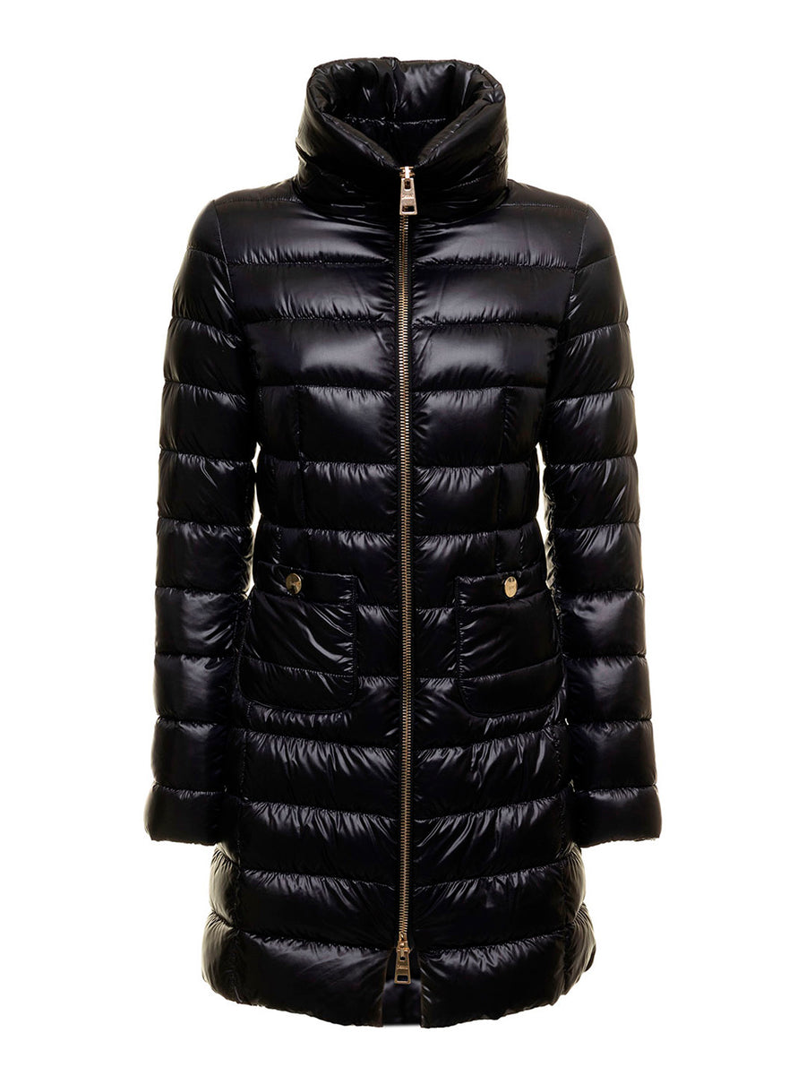 Long Down Jacket Black Polyamide Puffer