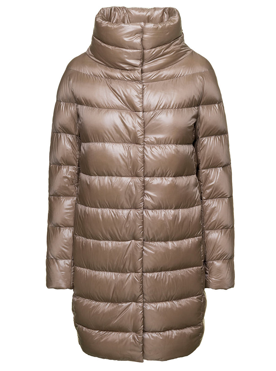 Long Down Jacket Beige Polyamide Puffer