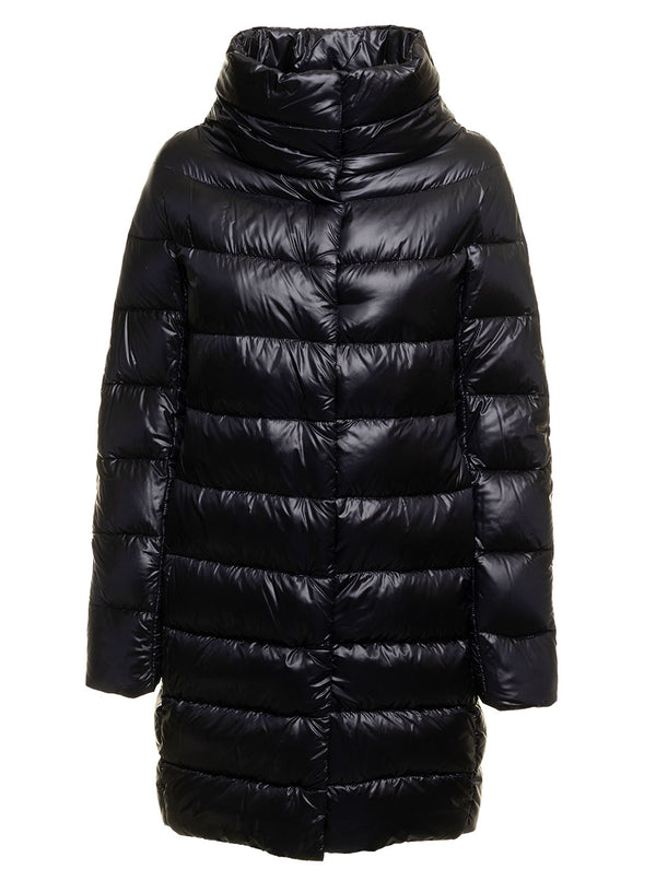 Long Down Jacket Black Tech Fabric Polyamide Puffer