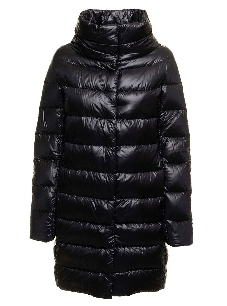 Long Down Jacket Black Tech Fabric Polyamide Puffer