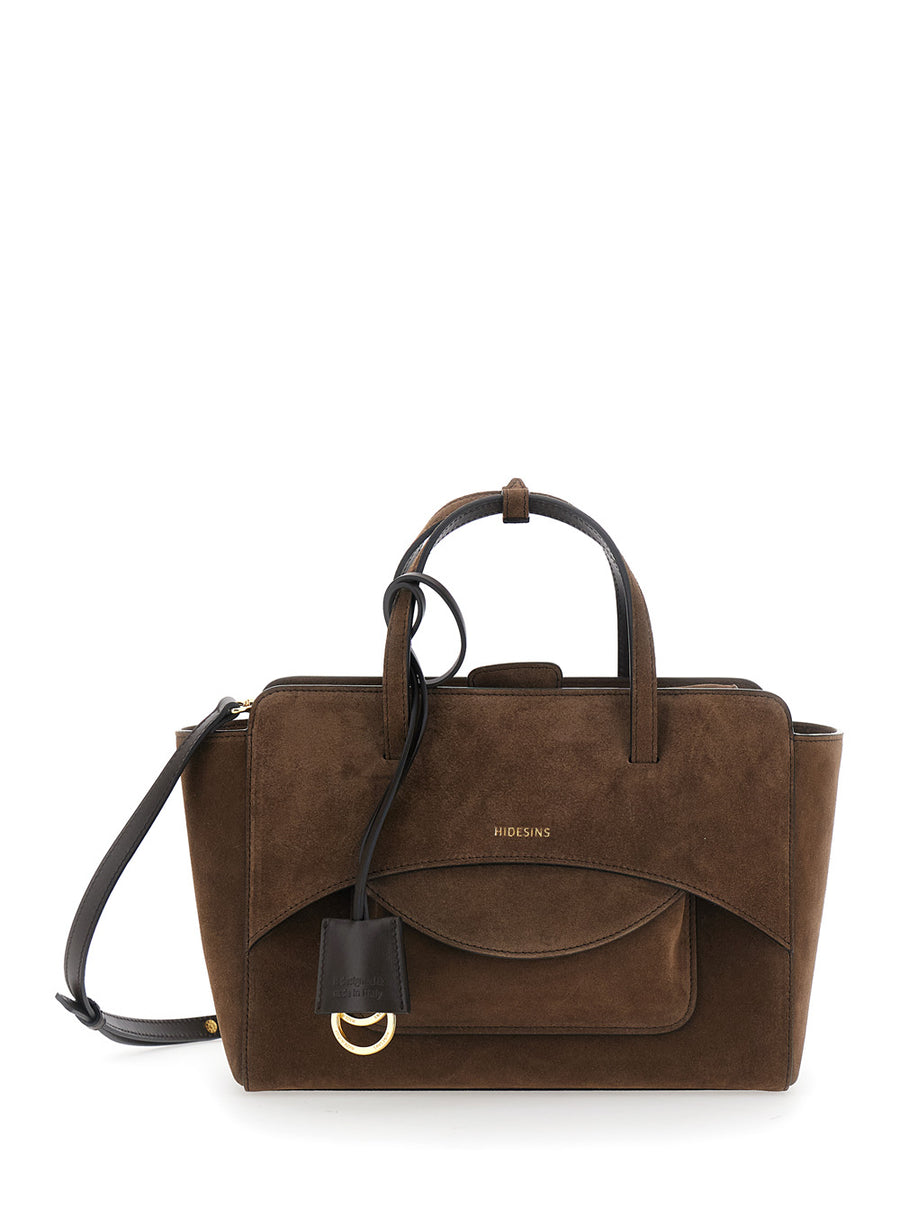 Handbag Flap M Suede Chocolate Calf Leather Handbags