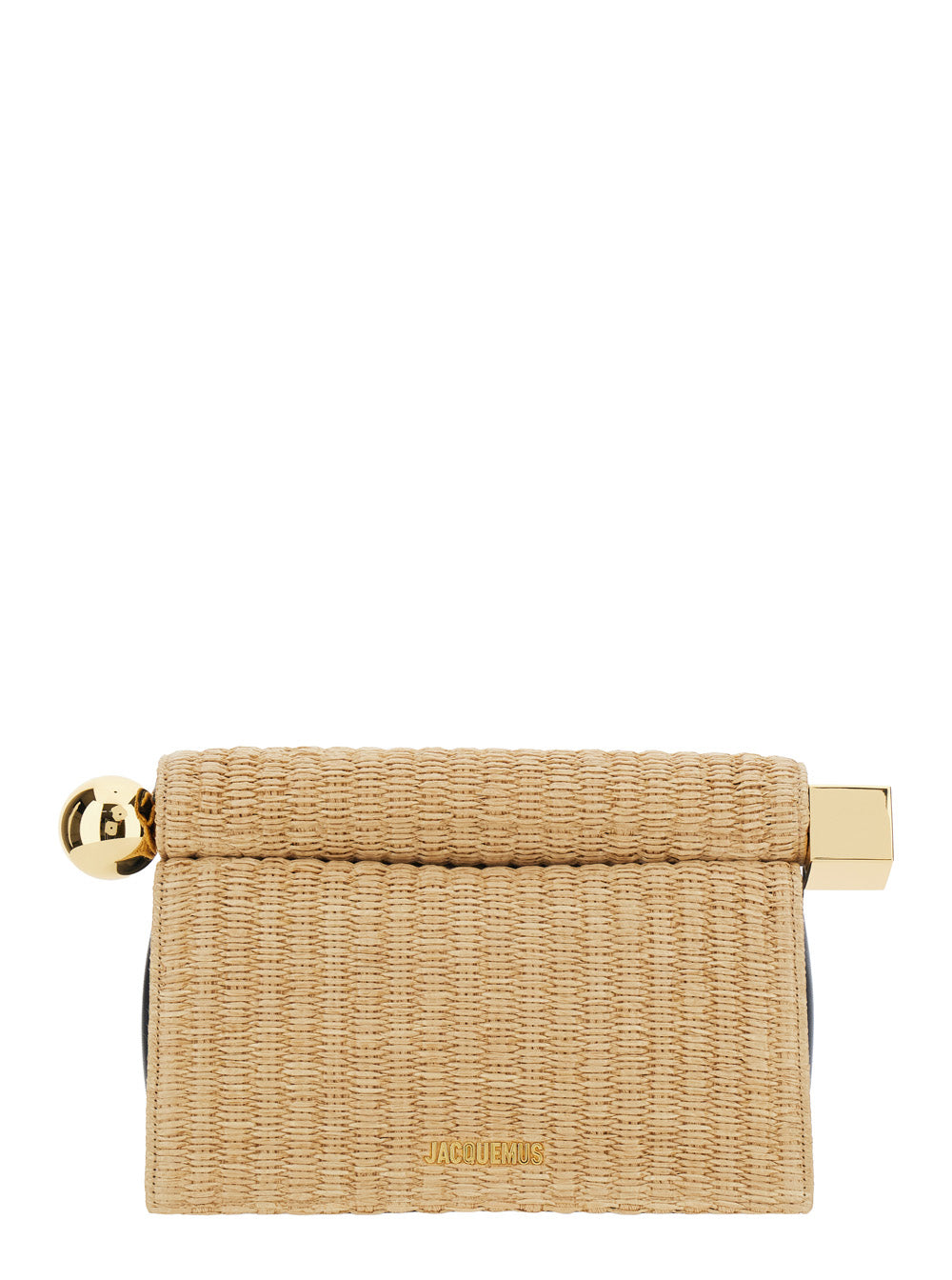 Clutch Bag La Pochette Rond Carre With Zip Closure Beige Leather For Women Polyamide Cotton Clutches And Pochettes