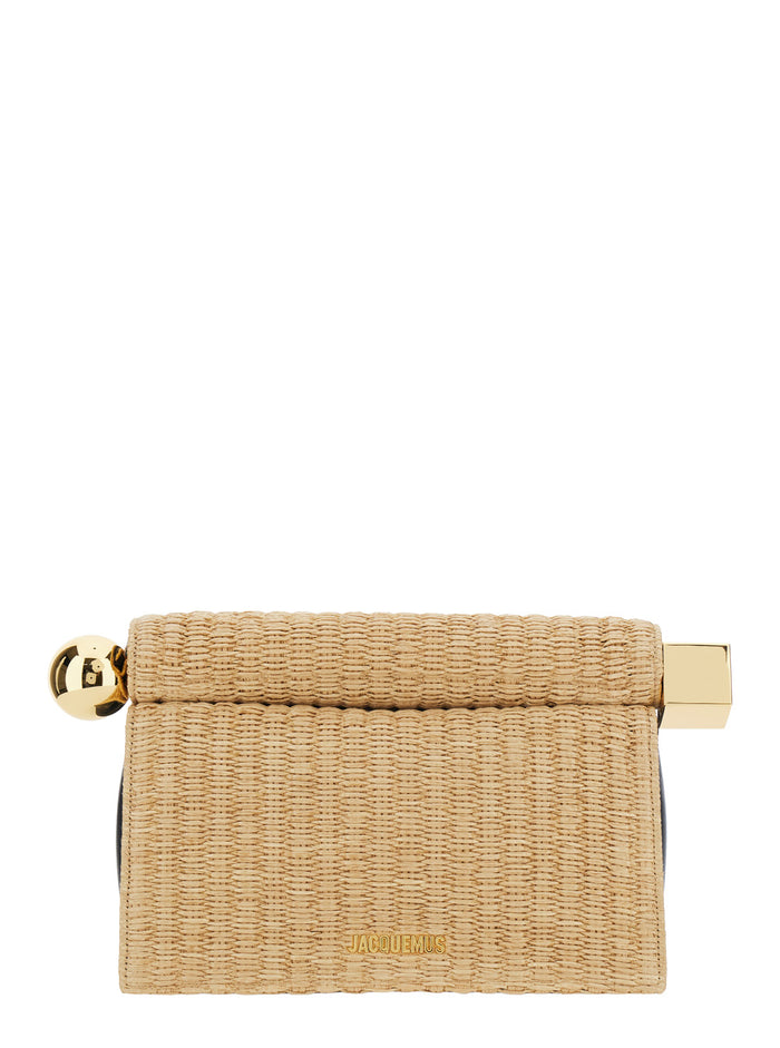Clutch Bag La Pochette Rond Carre With Zip Closure Beige Leather For Women Polyamide Cotton Clutches And Pochettes