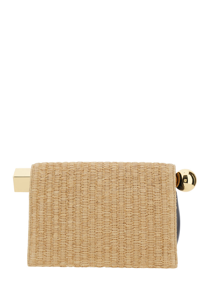 Clutch Bag La Pochette Rond Carre With Zip Closure Beige Leather For Women Polyamide Cotton Clutches And Pochettes
