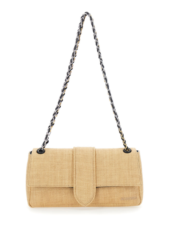 Shoulder Bag With Chain Leather Beige Woman Polyamide