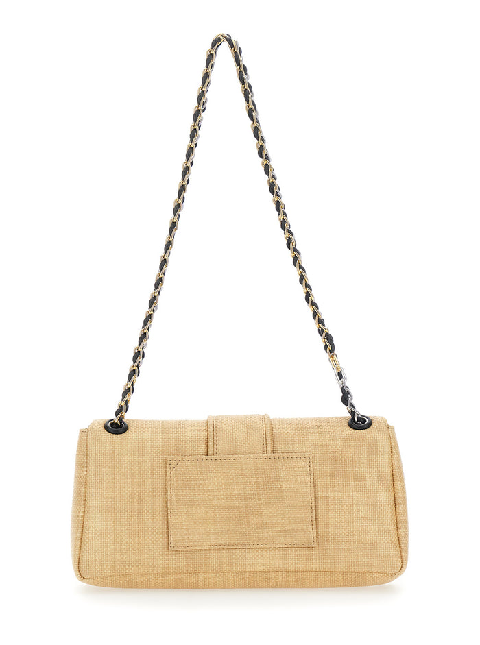 Shoulder Bag With Chain Leather Beige Woman Polyamide