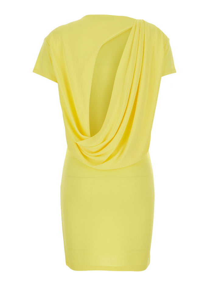 Dress Yellow With Short Sleeves And Ruches Details Viscose Women Polyamide