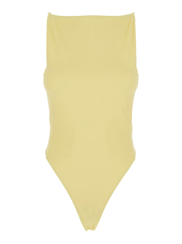 One-Piece Swimsuit With Front Detail Yellow Fabric For Women Polyamide Elastane Beachwear