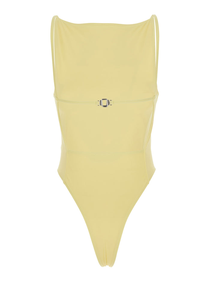 One-Piece Swimsuit With Front Detail Yellow Fabric For Women Polyamide Elastane Beachwear