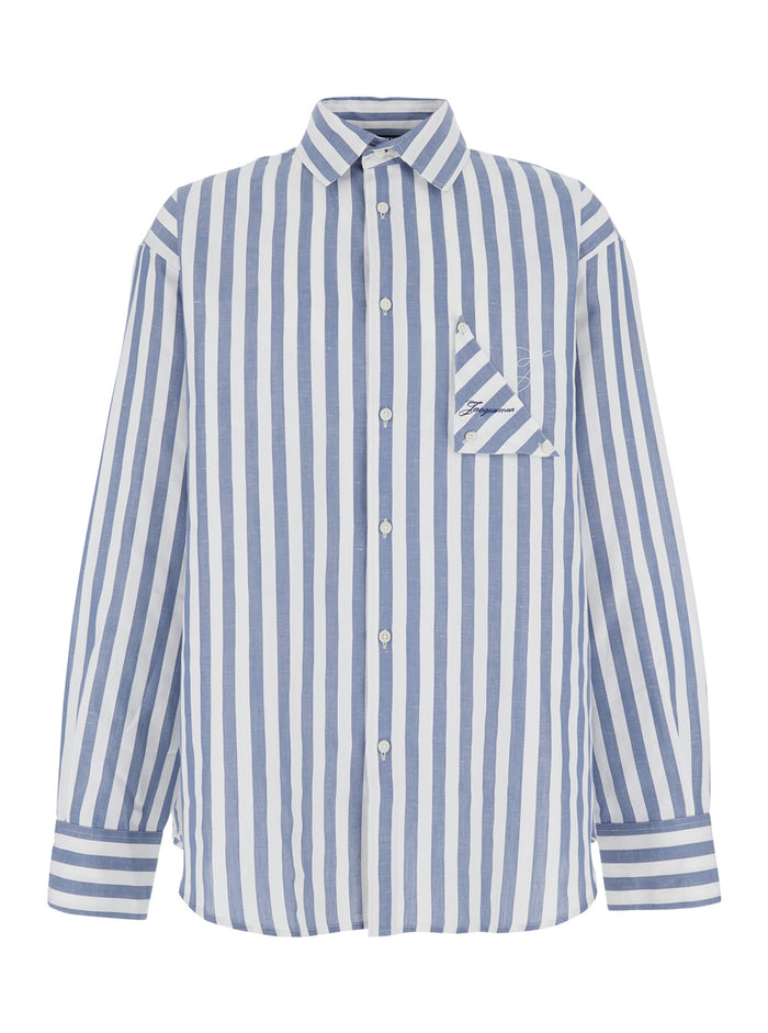 Light Blue Shirt With Classic Collar And Long Sleeves Cotton Linen For Women Blouses