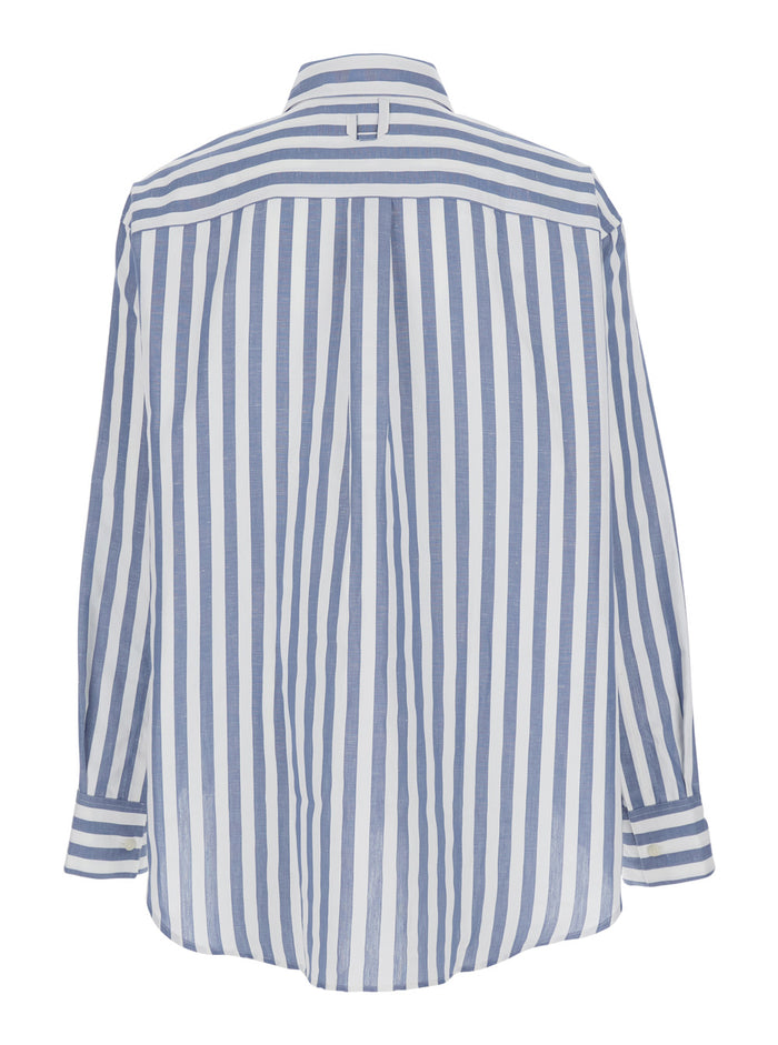 Light Blue Shirt With Classic Collar And Long Sleeves Cotton Linen For Women Blouses