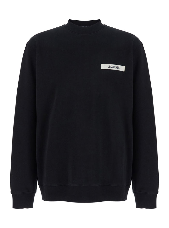 Crewneck Sweatshirt With Logo Patch On The Front Black Cotton For Men Sweatshirts