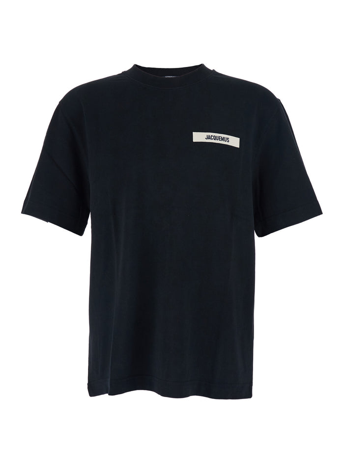 T-Shirt Le Gros Grain Crew Neck With Logo Patch On The Front Black Cotton For Men Tshirts And Polo Shirts
