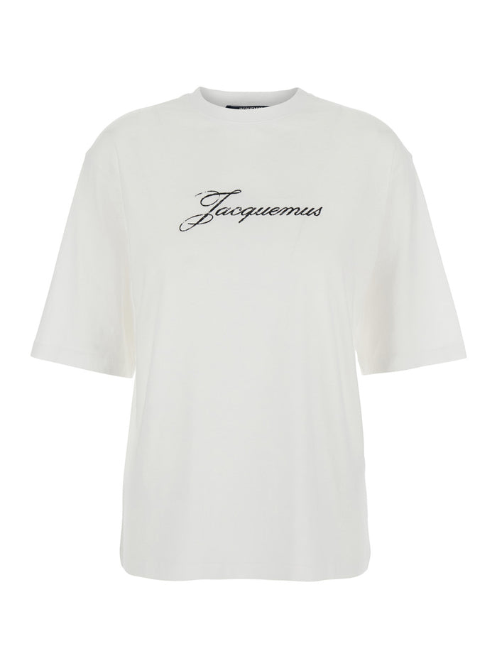 White T-Shirt With Round Neck And Logo On Front Cotton For Women Hemp Tshirts Polo Shirts