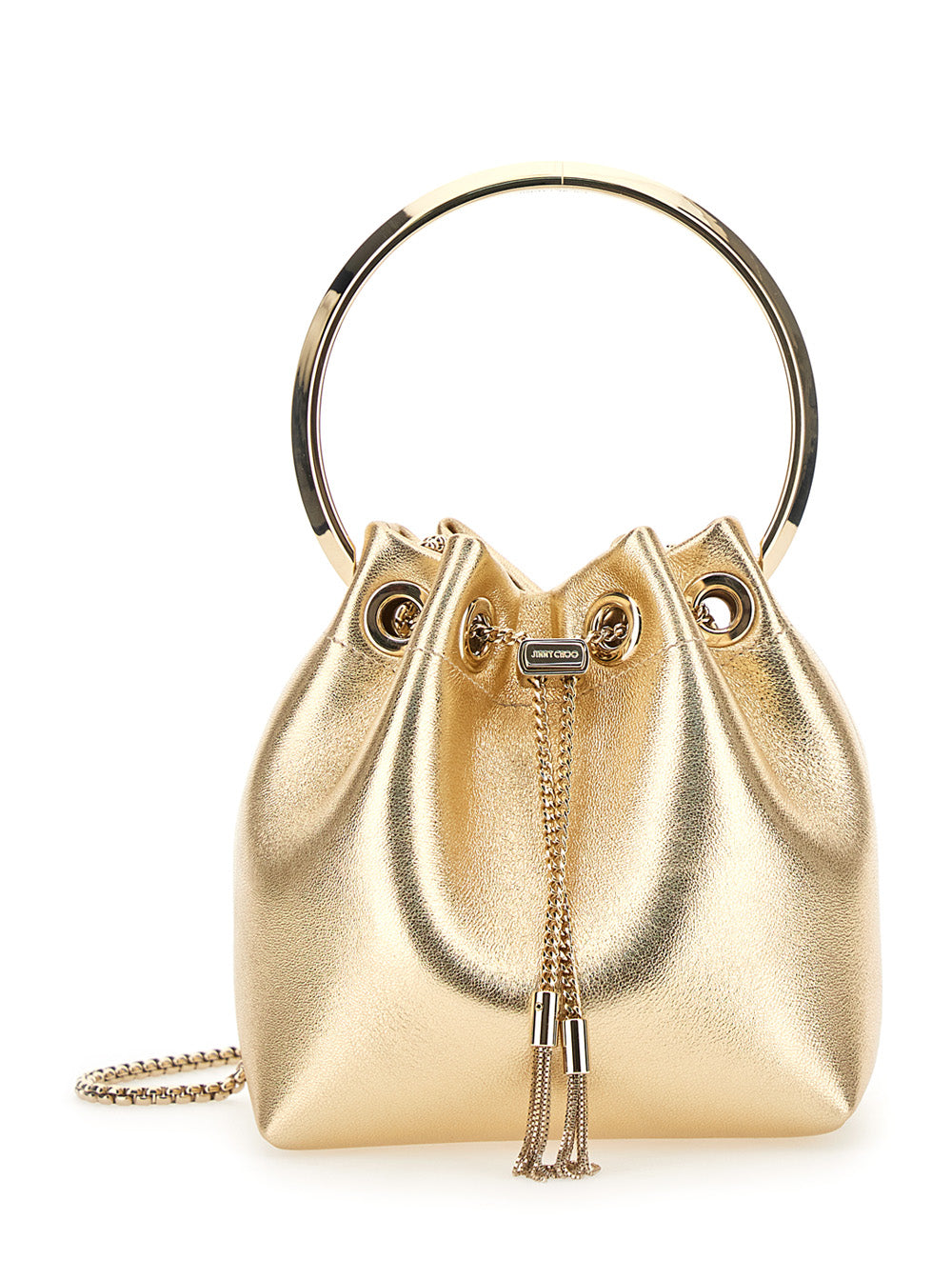 Handbag Bon With Bracelet Handle And Chain Strap Metallic Leather For Women Lamb Brass Mini Bags