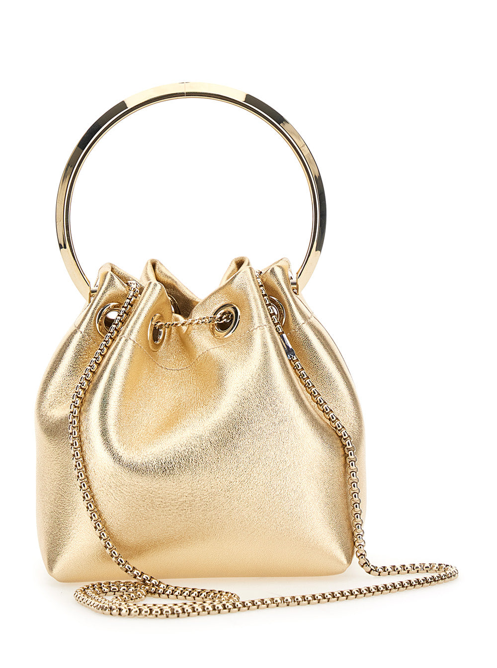Handbag Bon With Bracelet Handle And Chain Strap Metallic Leather For Women Lamb Brass Mini Bags