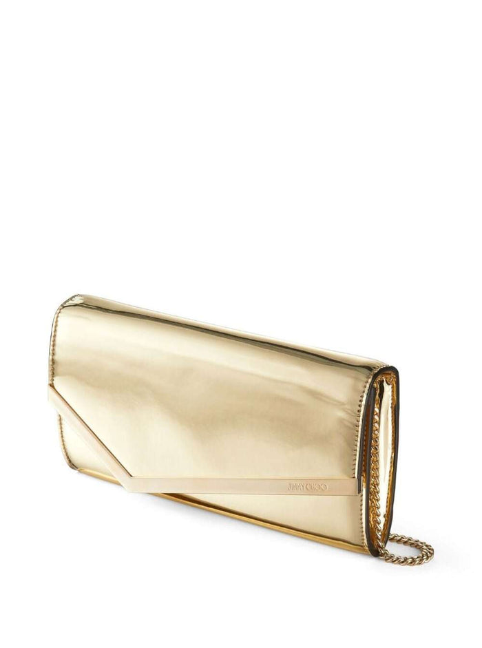Clutch Emmie Envelope With Logo Lettering On The Front And Chain Strap Blend Leather Tech Fabric For Women Metallic Brass Clutches Pochettes