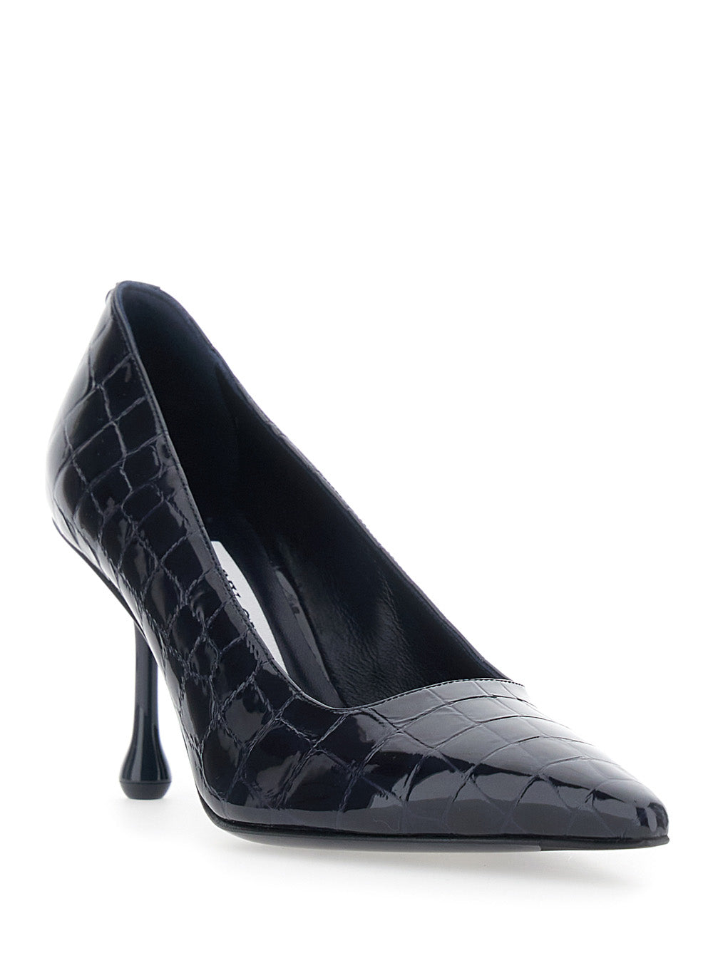 Pumps Ixia 80 Shiny Croc Embossed With Leather, Blue, Woman Blu Calf Heels