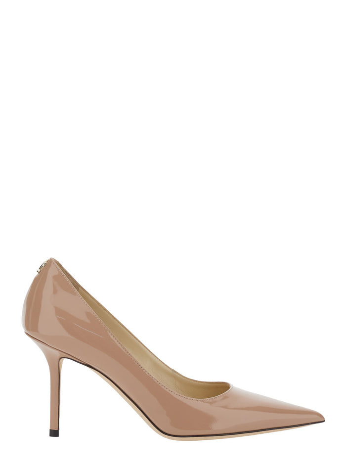Pumps Love With Metallic Logo On The Back Glossy Beige Patent Leather For Women Pink Heels
