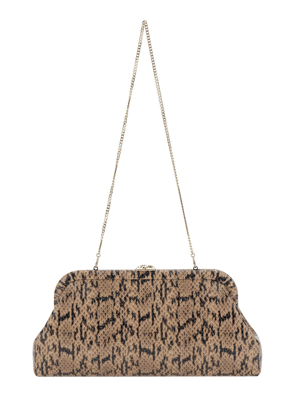 Emmie Kigali Snake Printed With Brass Details And Brown For Women Calf Clutches Pochettes