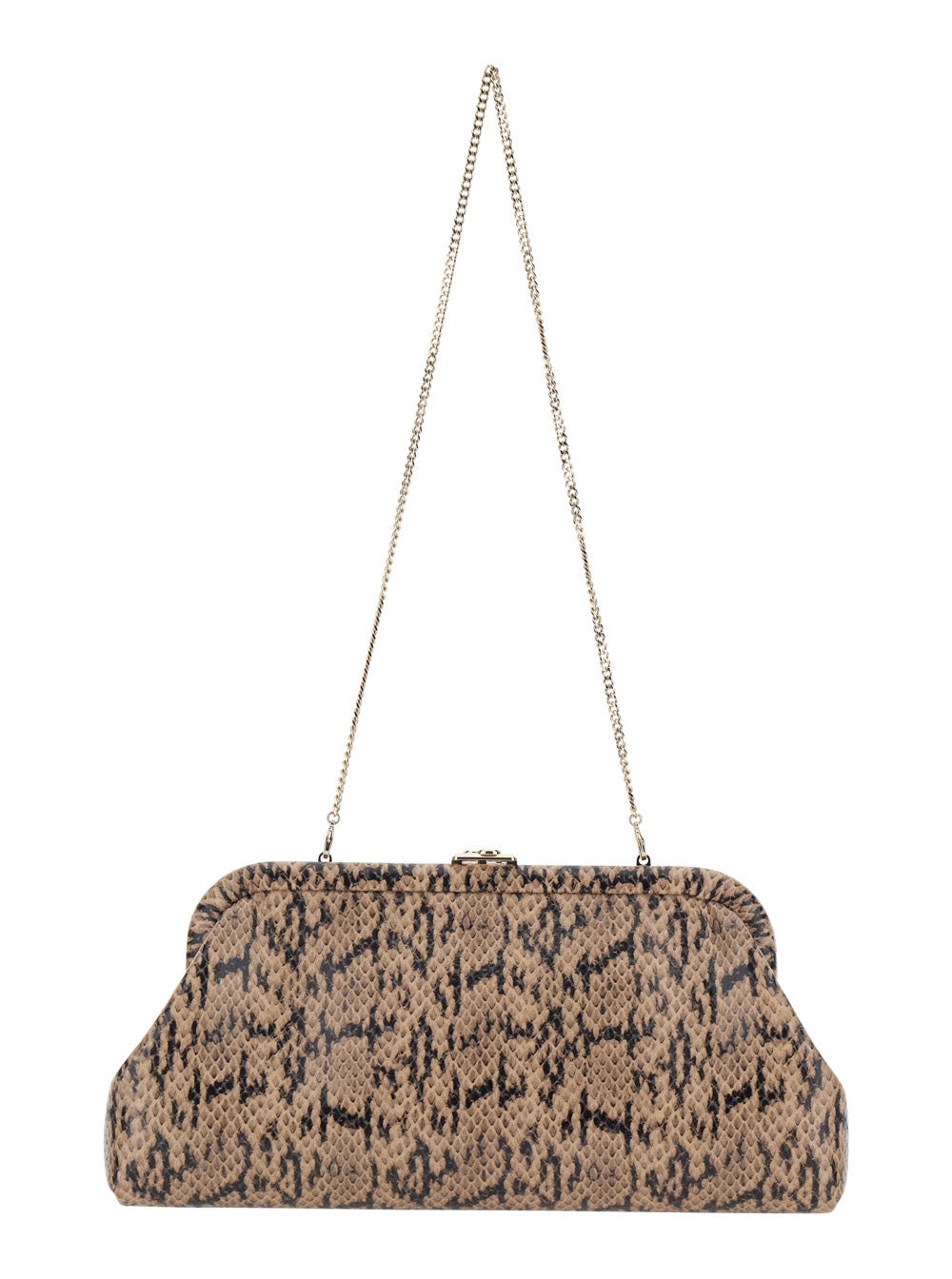 Emmie Kigali Snake Printed With Brass Details And Brown For Women Calf Clutches Pochettes