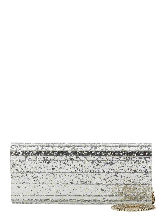 Clutch Sweetie With Horizontal Acrylic Inserts And All-Over Glitter Leather Metallic Plexiglass Plexy Lamb Brass Clutches Pochettes