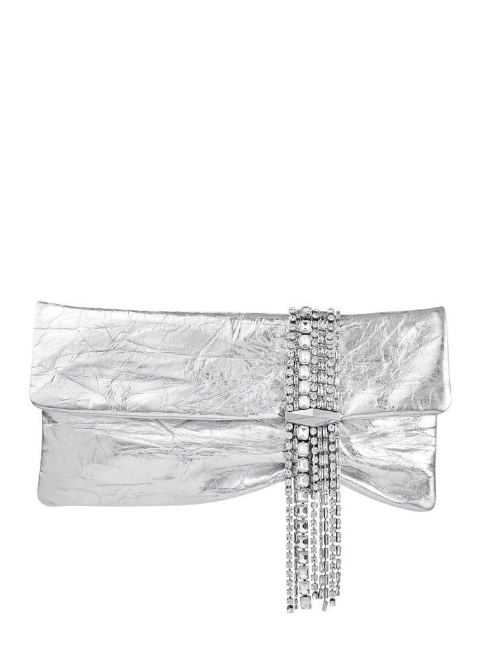 Zandra Shimmer Suede Is A Clutch With Crystal And Metallic Brass Details For Women Calf Clutches Pochettes