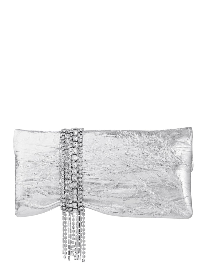 Zandra Shimmer Suede Is A Clutch With Crystal And Metallic Brass Details For Women Calf Clutches Pochettes