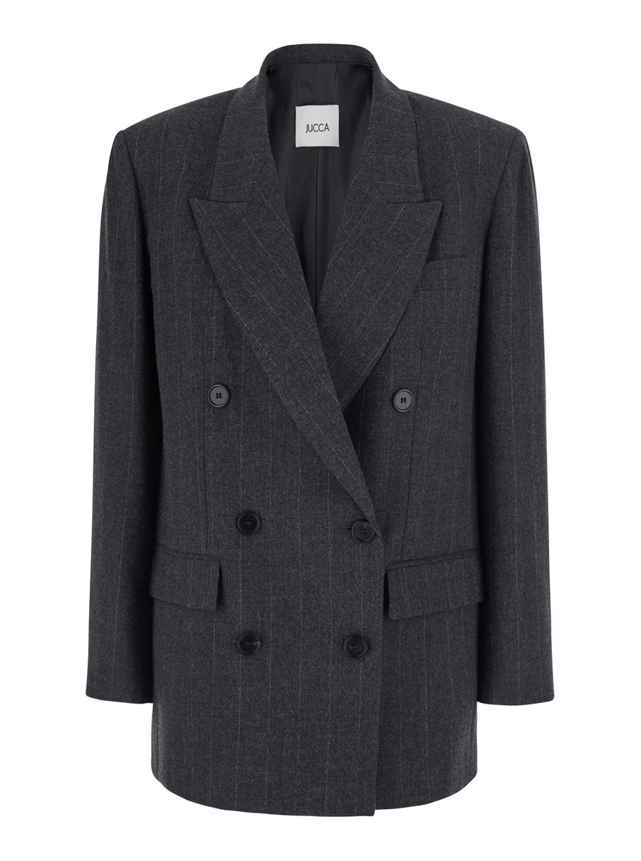 Double-Breasted Blazer Prince Of Wales Grey Wool Blend Blazers