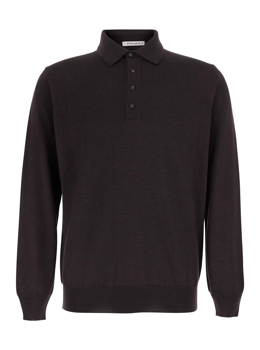 Polo Shirt 4 Bott. F.14gg Brown Extrafine Merino Wool